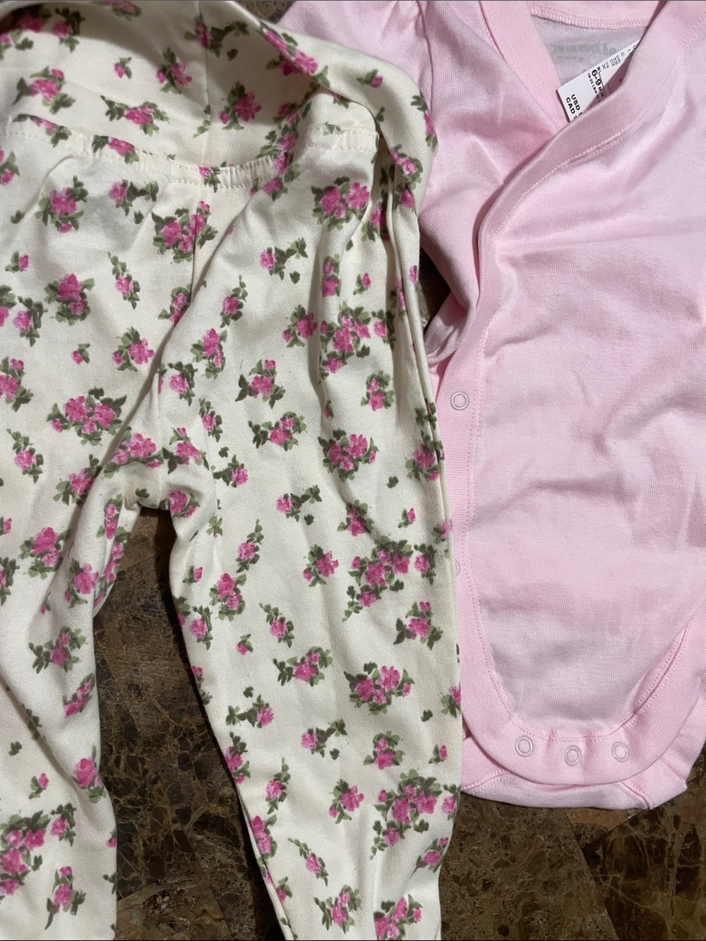 Carter's Pink Bodysuit with Cream Floral Pants Set